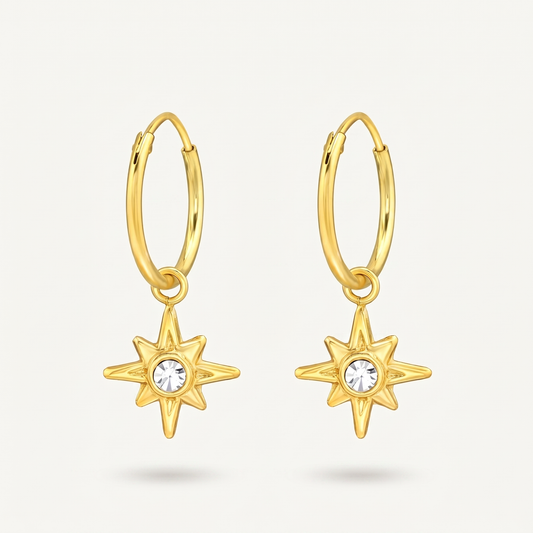 Aretes Estrella Ocho Puntas Dorados Plata S925