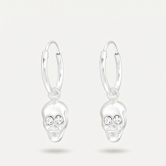 Aretes Calavera Cristal Plata S925