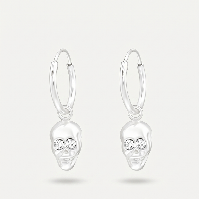Aretes Calavera Cristal Plata S925