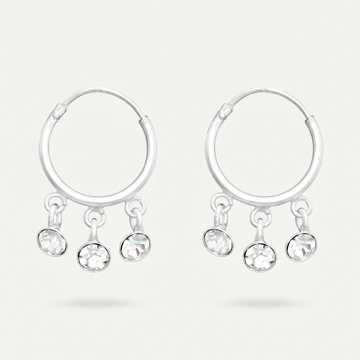Aretes Argolla Tres Cristales Plata S925