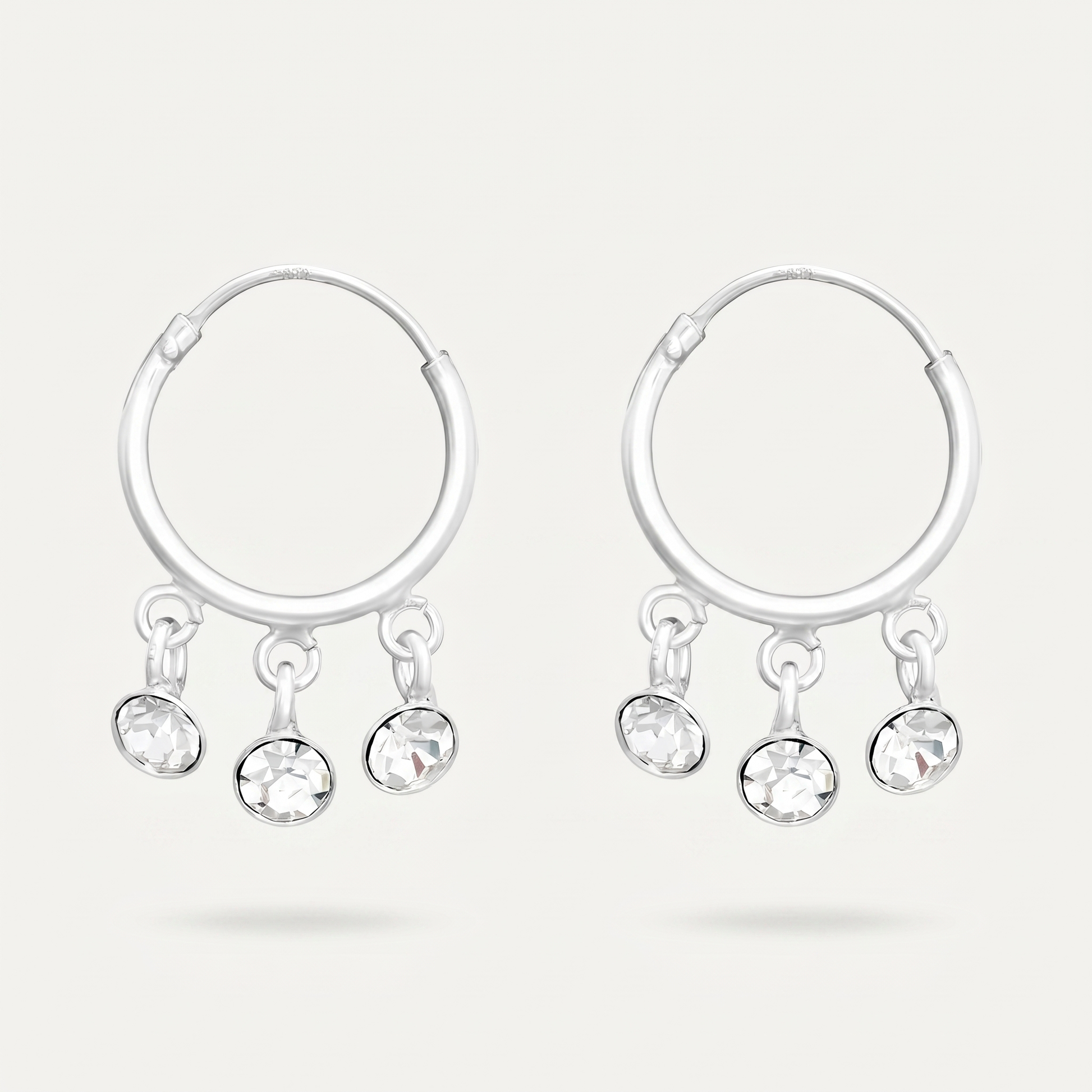 Aretes Argolla Tres Cristales Plata S925