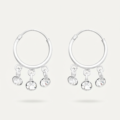Aretes Argolla Tres Cristales Plata S925