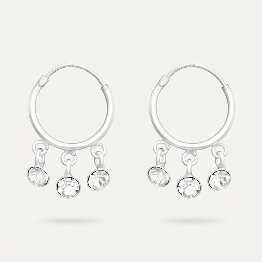 Aretes Argolla Tres Cristales Plata S925