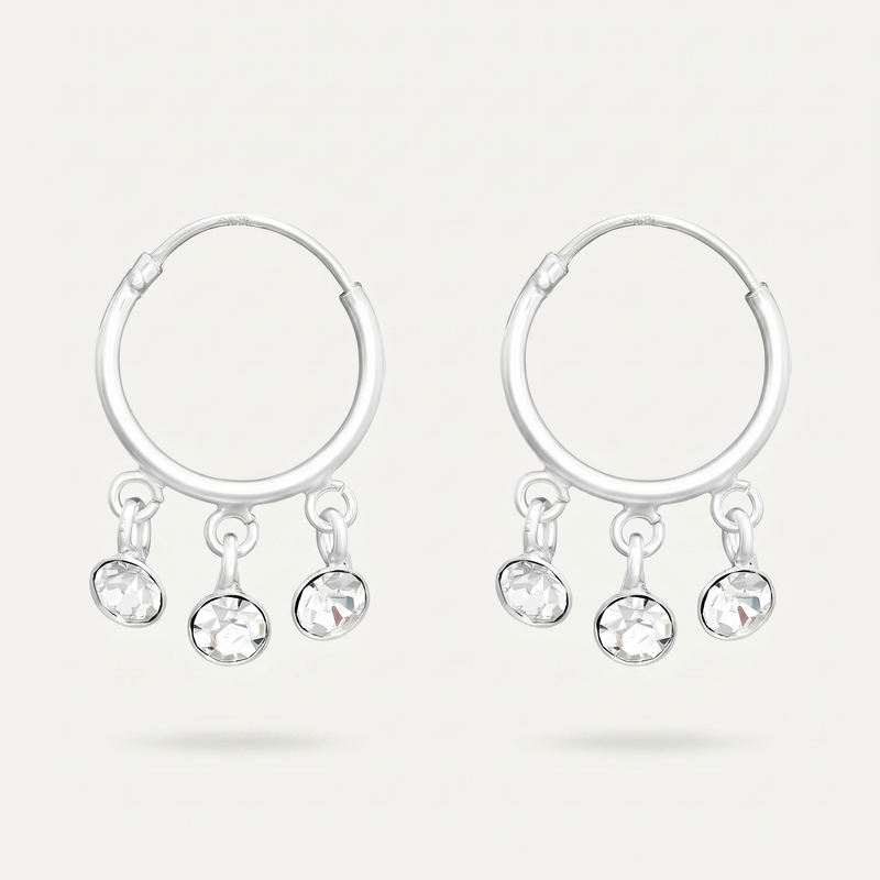 Aretes Argolla Tres Cristales Plata S925