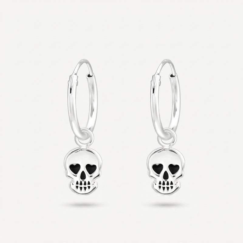 Aretes Calavera Negra Plata S925