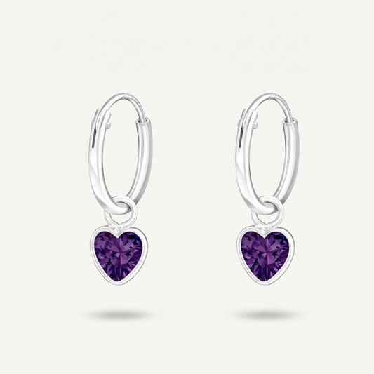 Aretes Corazón Amatista Plata S925