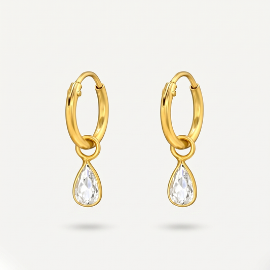 Aretes Gota Cristal Dorados Plata S925