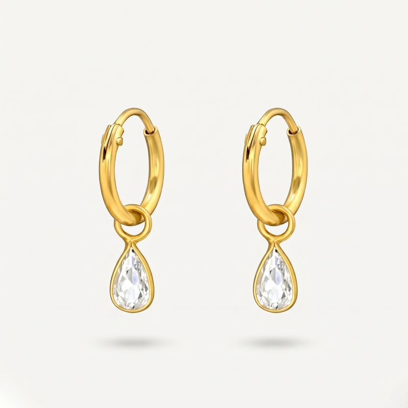 Aretes Gota Cristal Dorados Plata S925