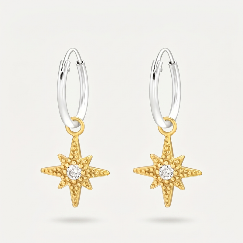 Aretes Estrella Polar Dorados Plata S925