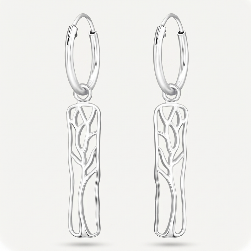 Aretes Barra Árbol Plata S925