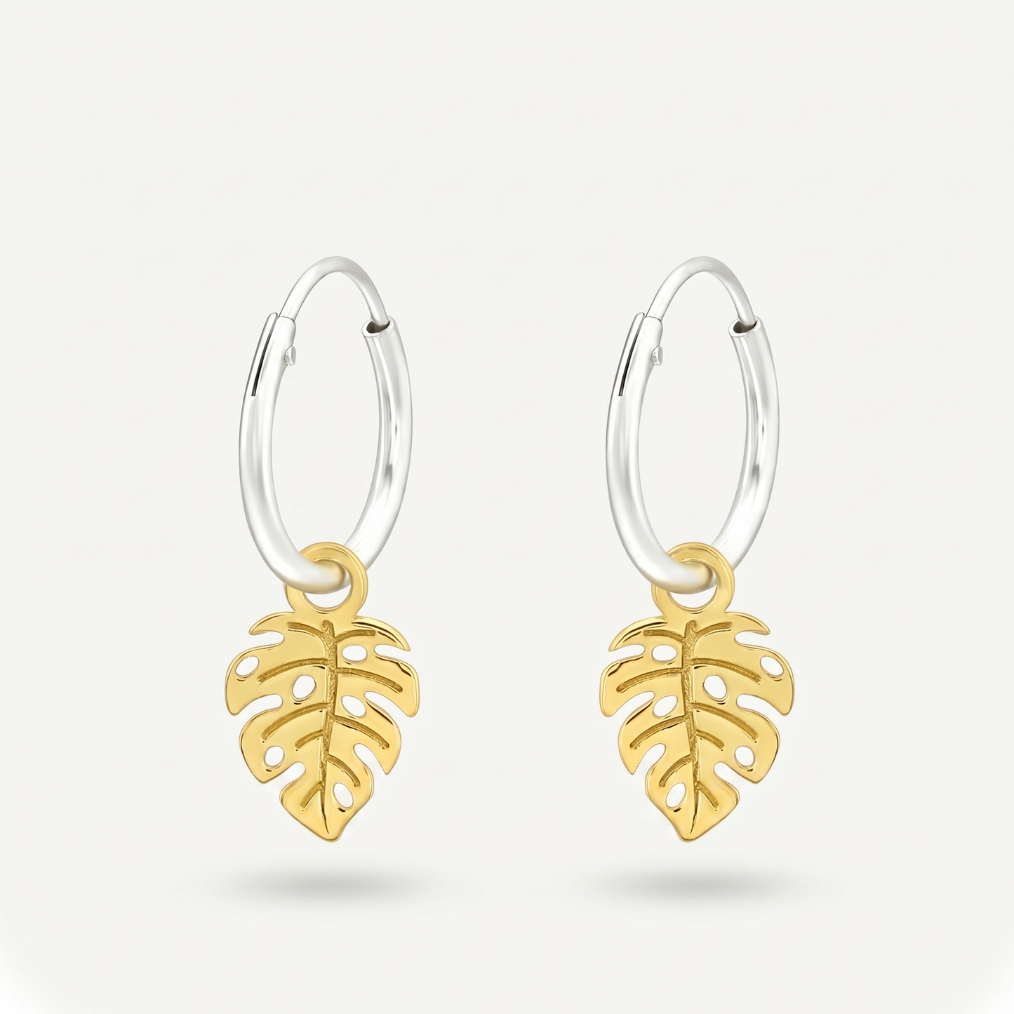 Aretes Hoja Monstera Dorados Plata S925
