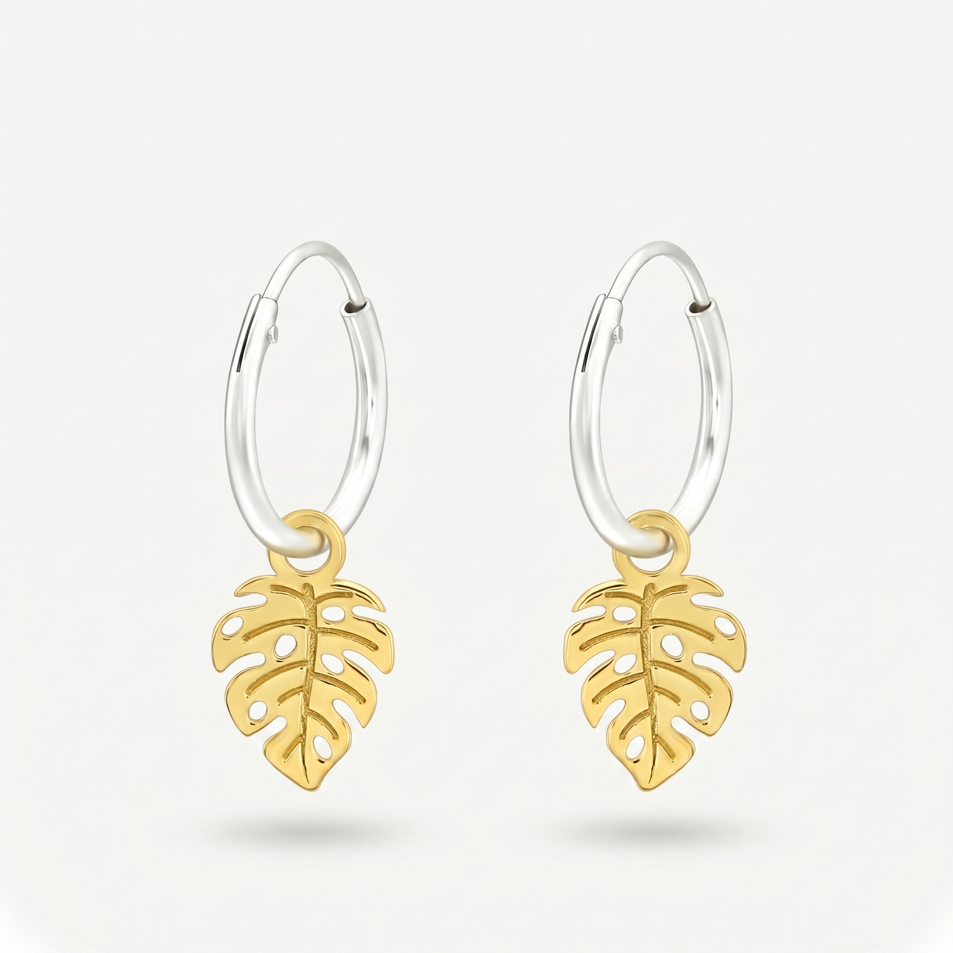 Aretes Hoja Monstera Dorados Plata S925