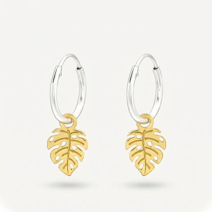 Aretes Hoja Monstera Dorados Plata S925