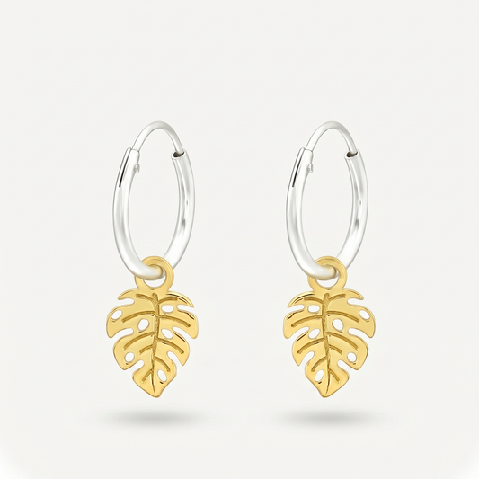 Aretes Hoja Monstera Dorados Plata S925