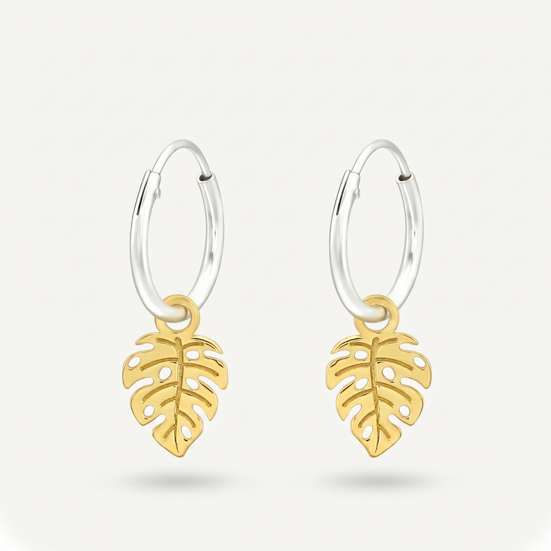 Aretes Hoja Monstera Dorados Plata S925