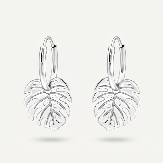 Aretes Hoja Monstera Plata S925