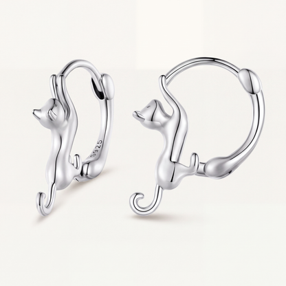 Aretes Argolla Plata S925 Gatito