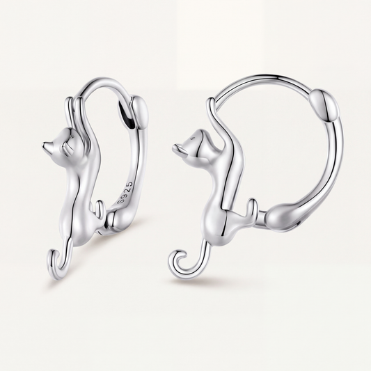 Aretes Argolla Plata S925 Gatito