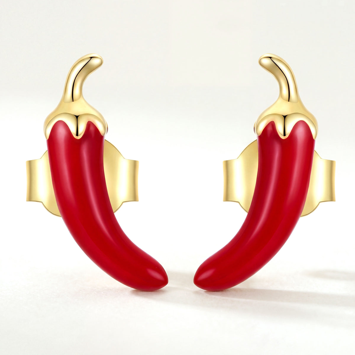 Aretes Dorados Plata S925 Chile Rojo