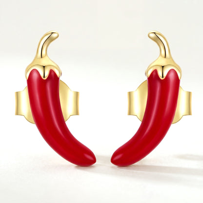 Aretes Dorados Plata S925 Chile Rojo