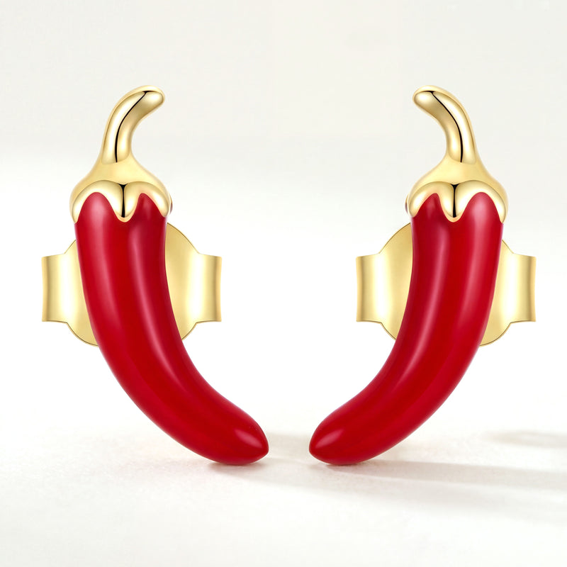 Aretes Dorados Plata S925 Chile Rojo