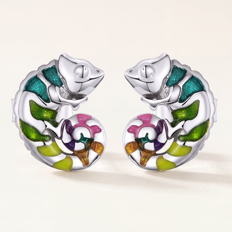 Aretes Plata S925 Camaleón Multicolor