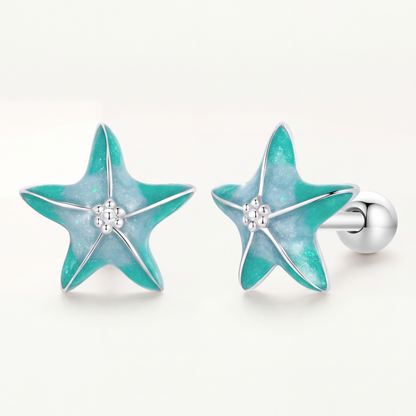 Aretes Plata S925 Estrella de Mar Turquesa