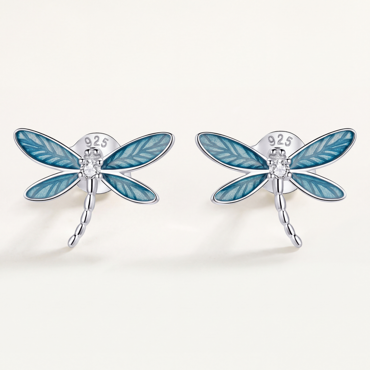Aretes Plata S925 Libélula Verde
