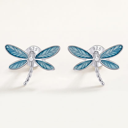 Aretes Plata S925 Libélula Verde