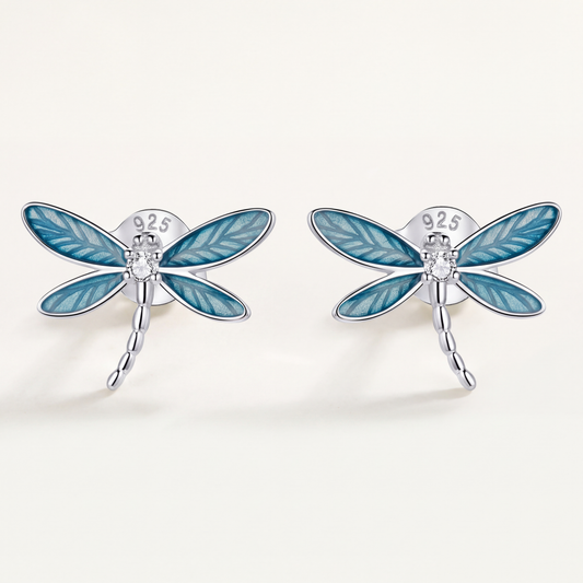 Aretes Plata S925 Libélula Verde