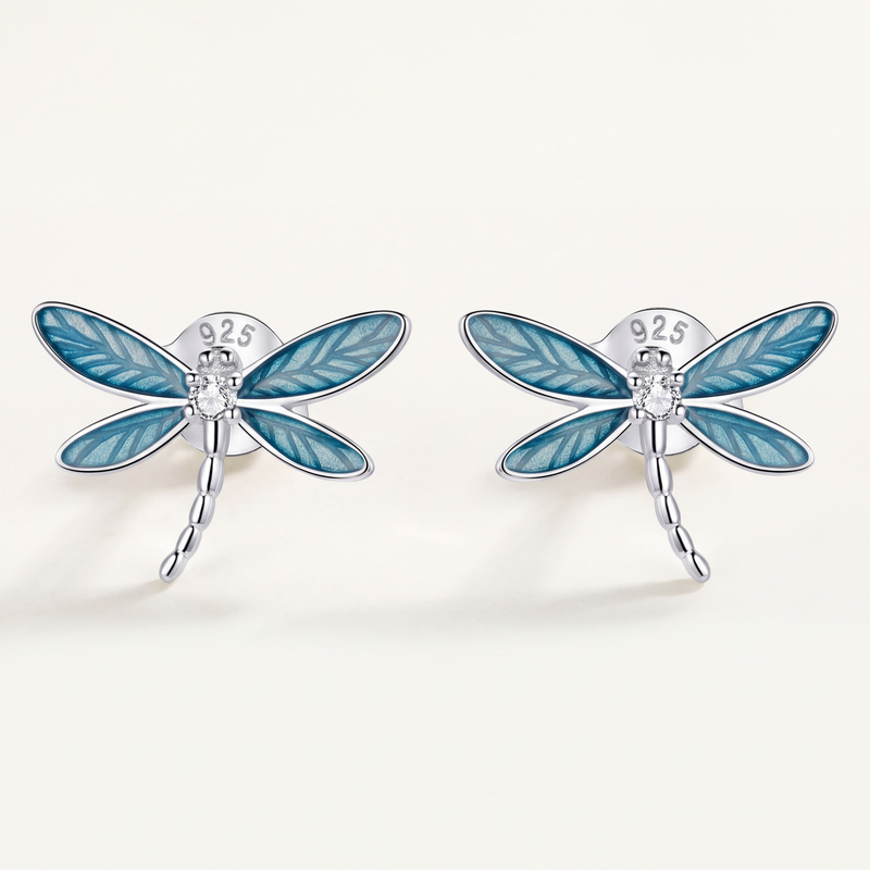 Aretes Plata S925 Libélula Verde
