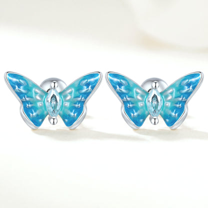 Aretes Plata S925 Mariposa Azul
