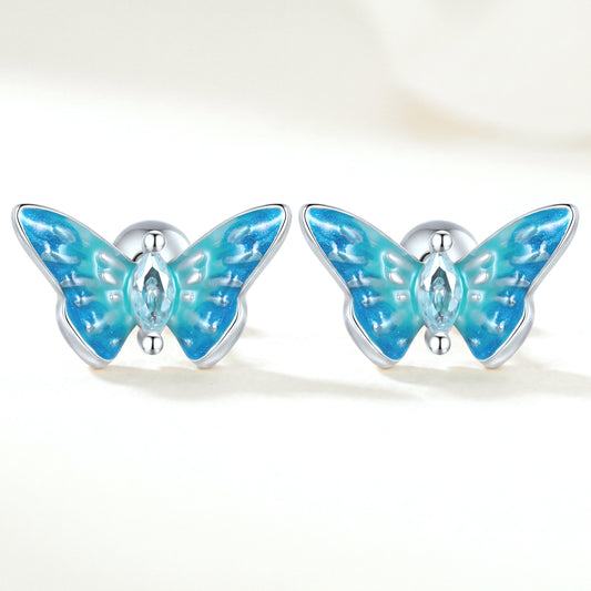 Aretes Plata S925 Mariposa Azul
