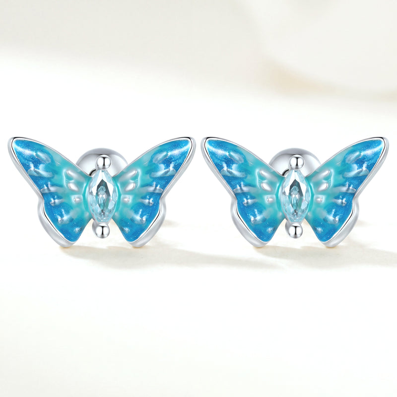 Aretes Plata S925 Mariposa Azul