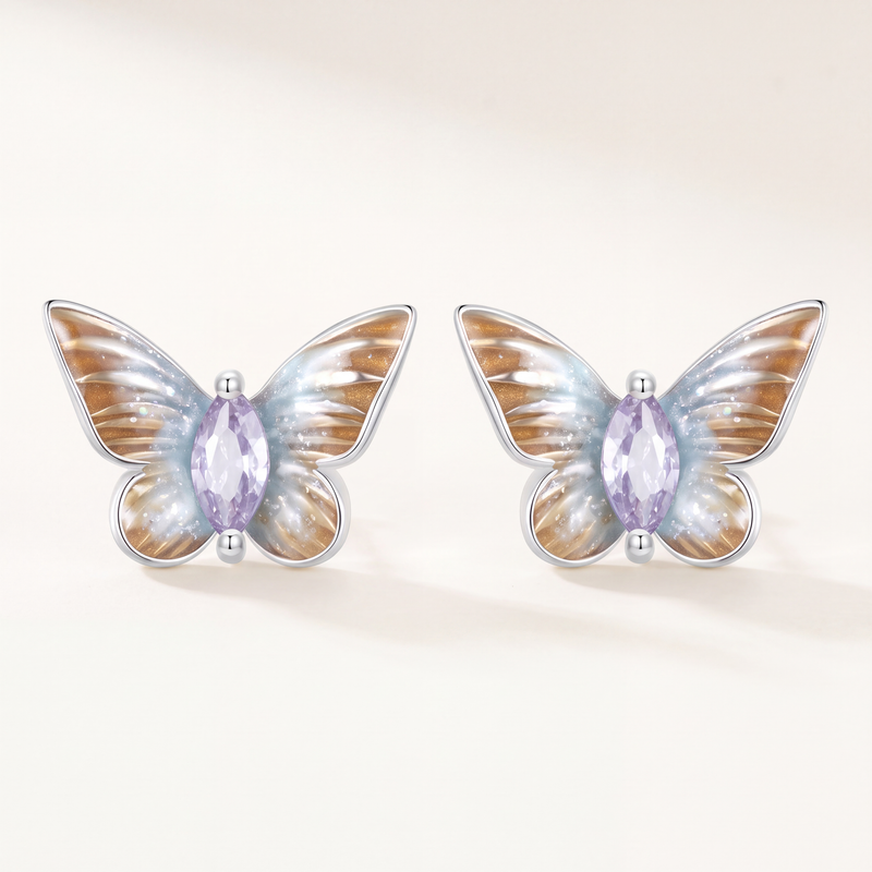 Aretes Plata S925 Mariposa Tornasol