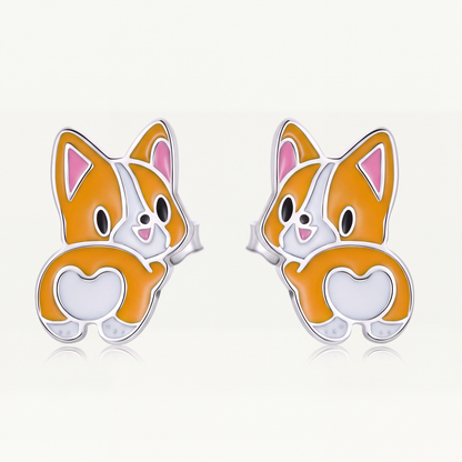 Aretes Plata S925 Perrito Corgi