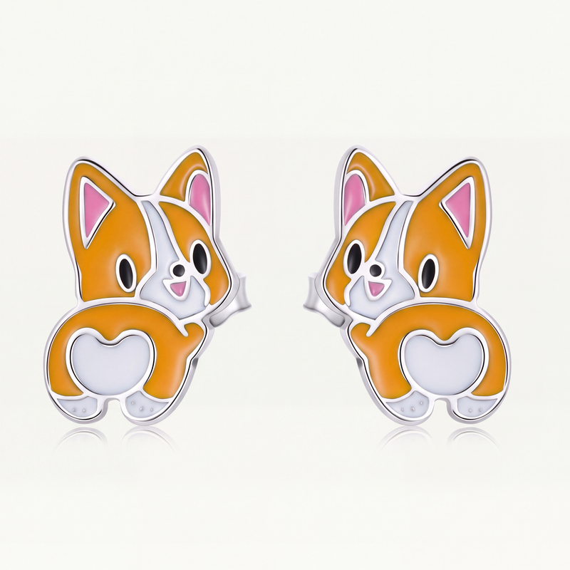 Aretes Plata S925 Perrito Corgi