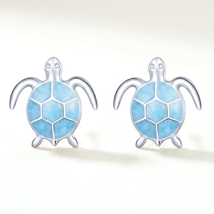 Aretes Plata S925 Tortuga Aqua