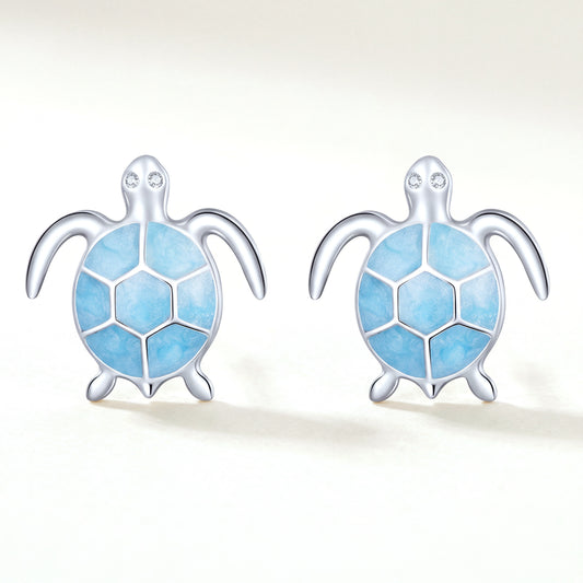 Aretes Plata S925 Tortuga Aqua