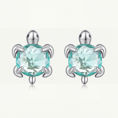 Aretes Plata S925 Tortuga Cuarzo Verde