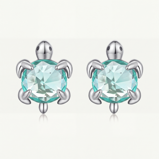 Aretes Plata S925 Tortuga Cuarzo Verde