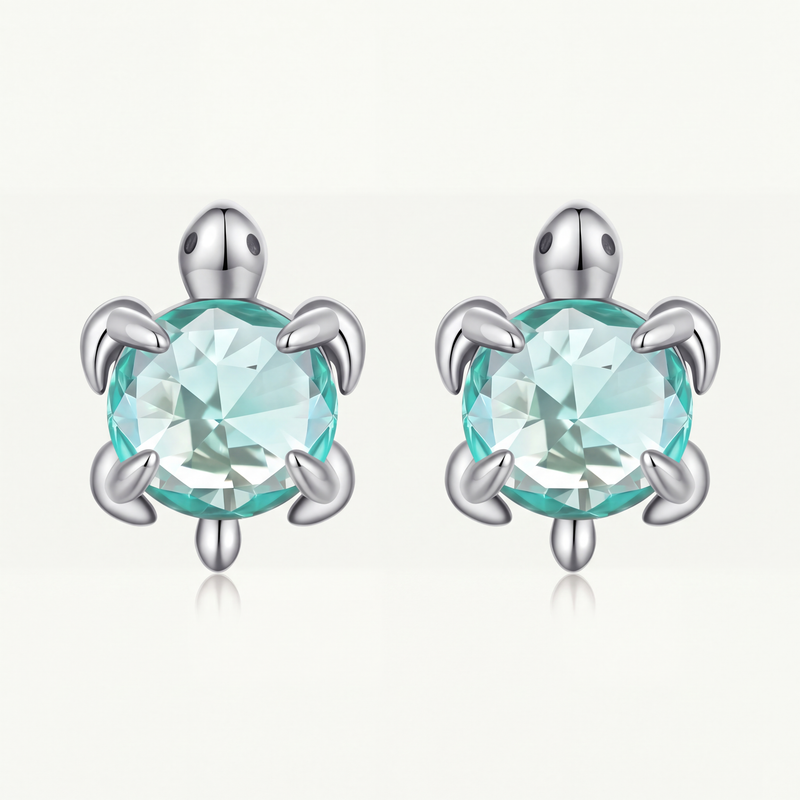 Aretes Plata S925 Tortuga Cuarzo Verde