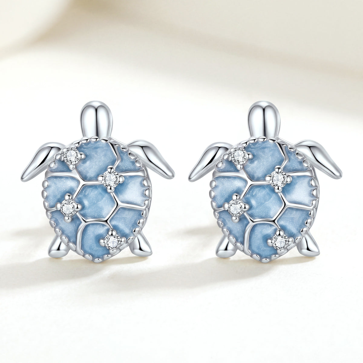 Aretes Plata S925 Tortuga Pavé Azul