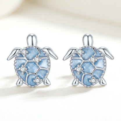 Aretes Plata S925 Tortuga Pavé Azul