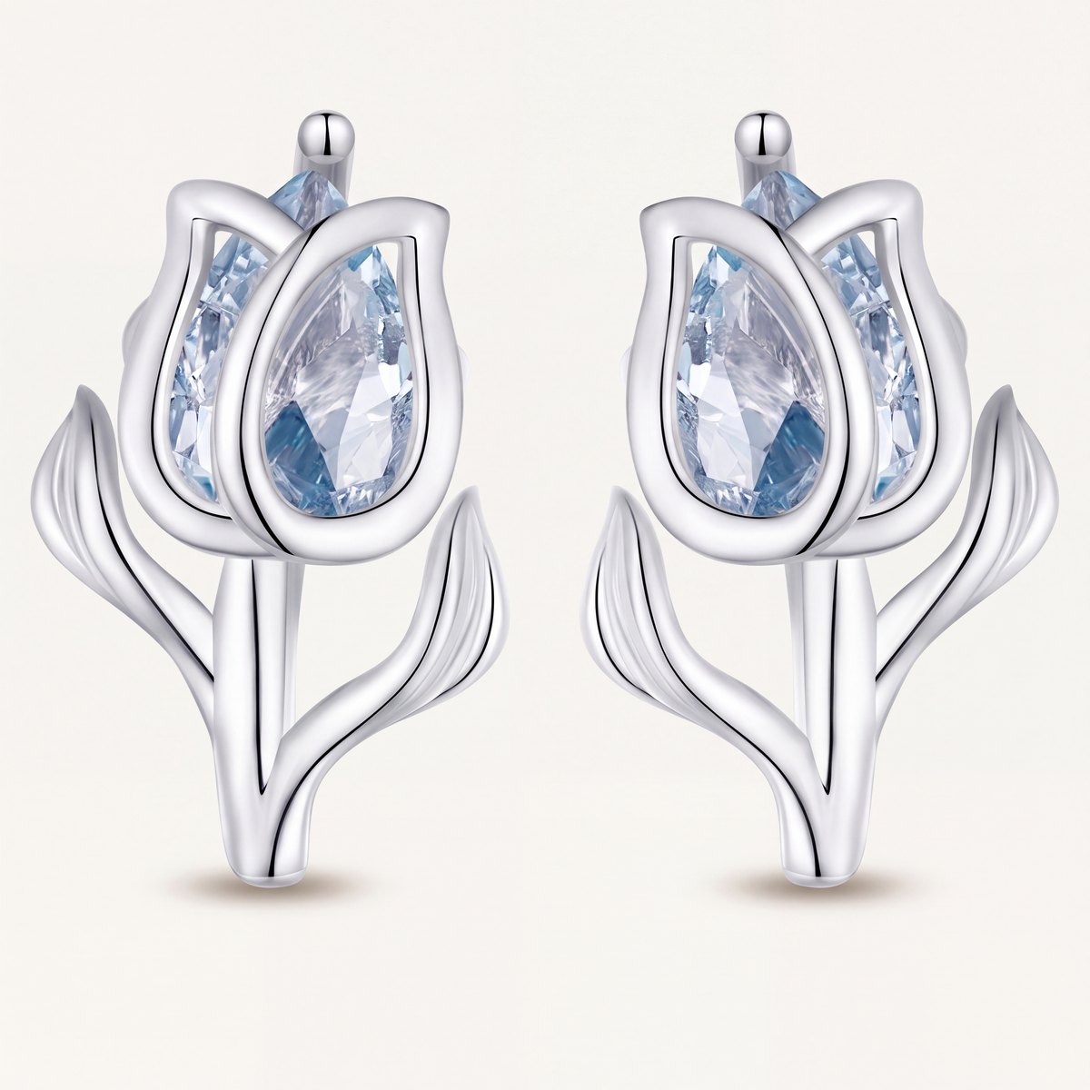Aretes Plata S925 Tulipán Azul