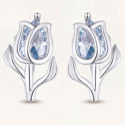 Aretes Plata S925 Tulipán Azul