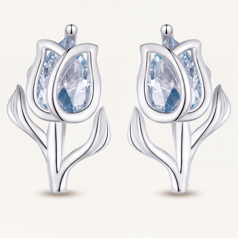 Aretes Plata S925 Tulipán Azul