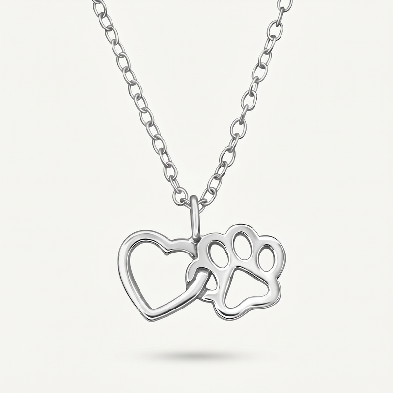 Collar Corazón y Huella Plata S925