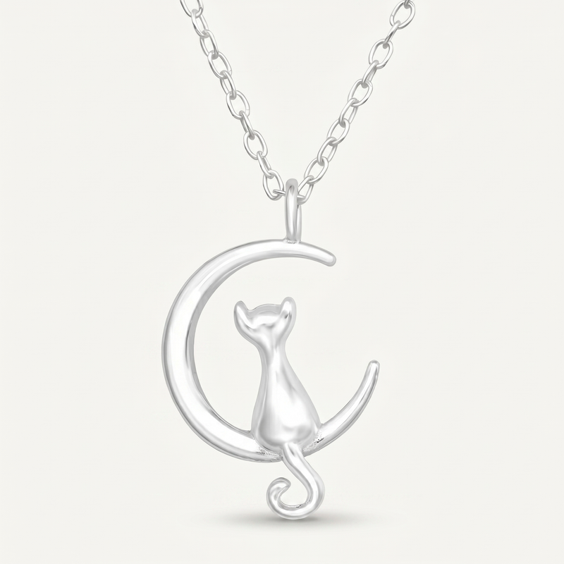 Collar Gato en la Luna Plata S925