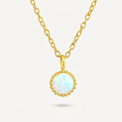 Collar Ópalo Blanco Dorado Plata S925